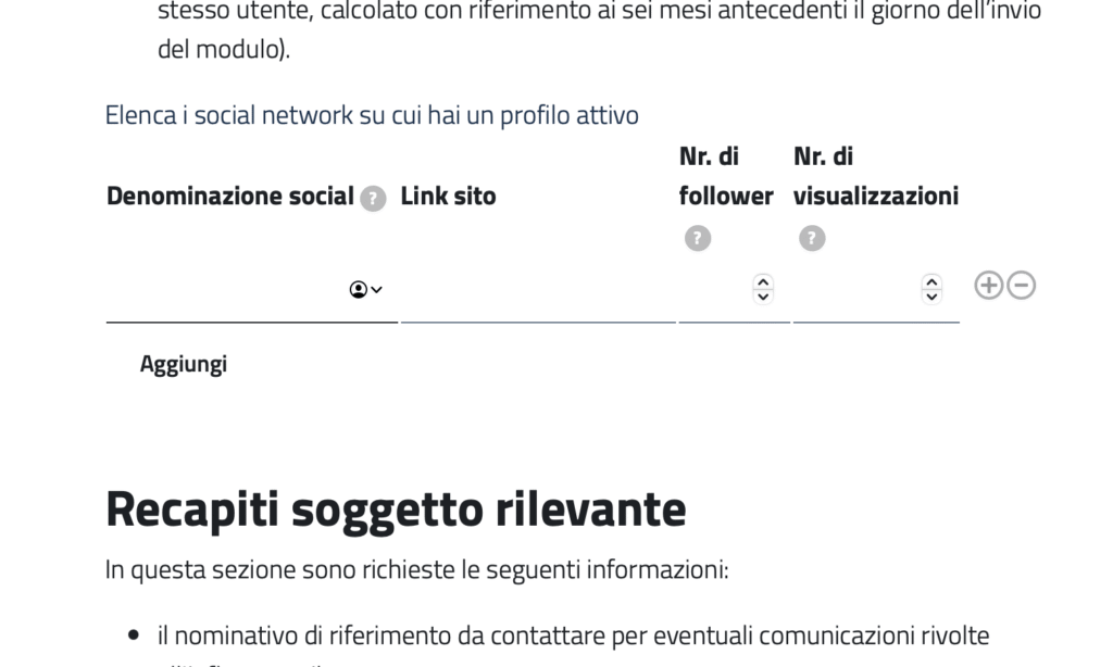 modulo dell'albo influencer